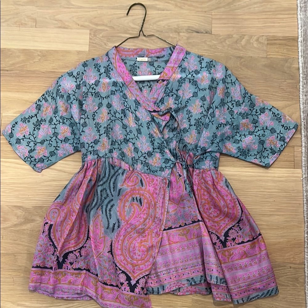 Matta Floral Wrap Blouse in Pink and Blue